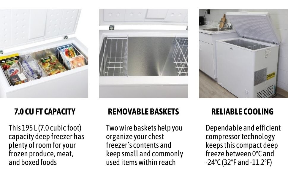 Koolatron Large Chest Freezer 7.0 cu. ft. (195L), White, Efficient